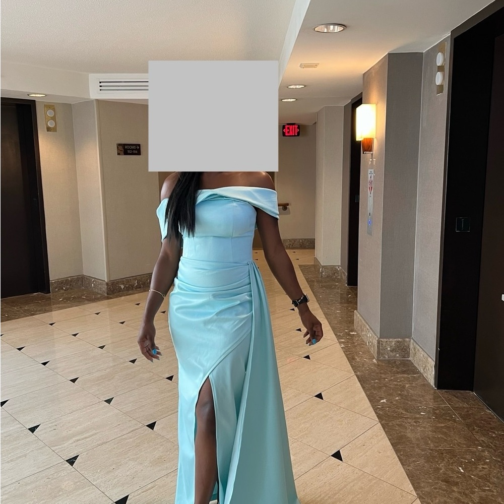 Elegant Off-Shoulder Light Blue Evening Dress
